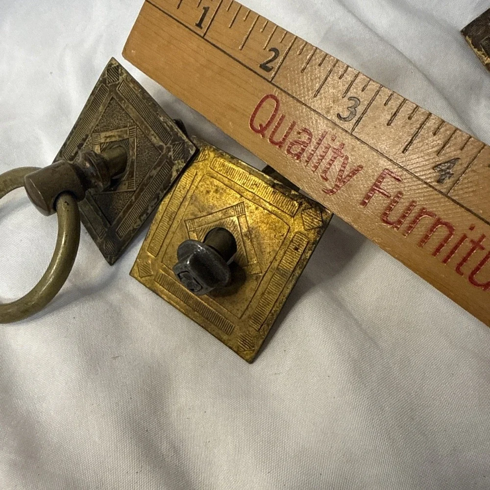 Vintage Lot Brass 6 Arts & Crafts drawer Square Ring pull Steampunk Boho Diamond